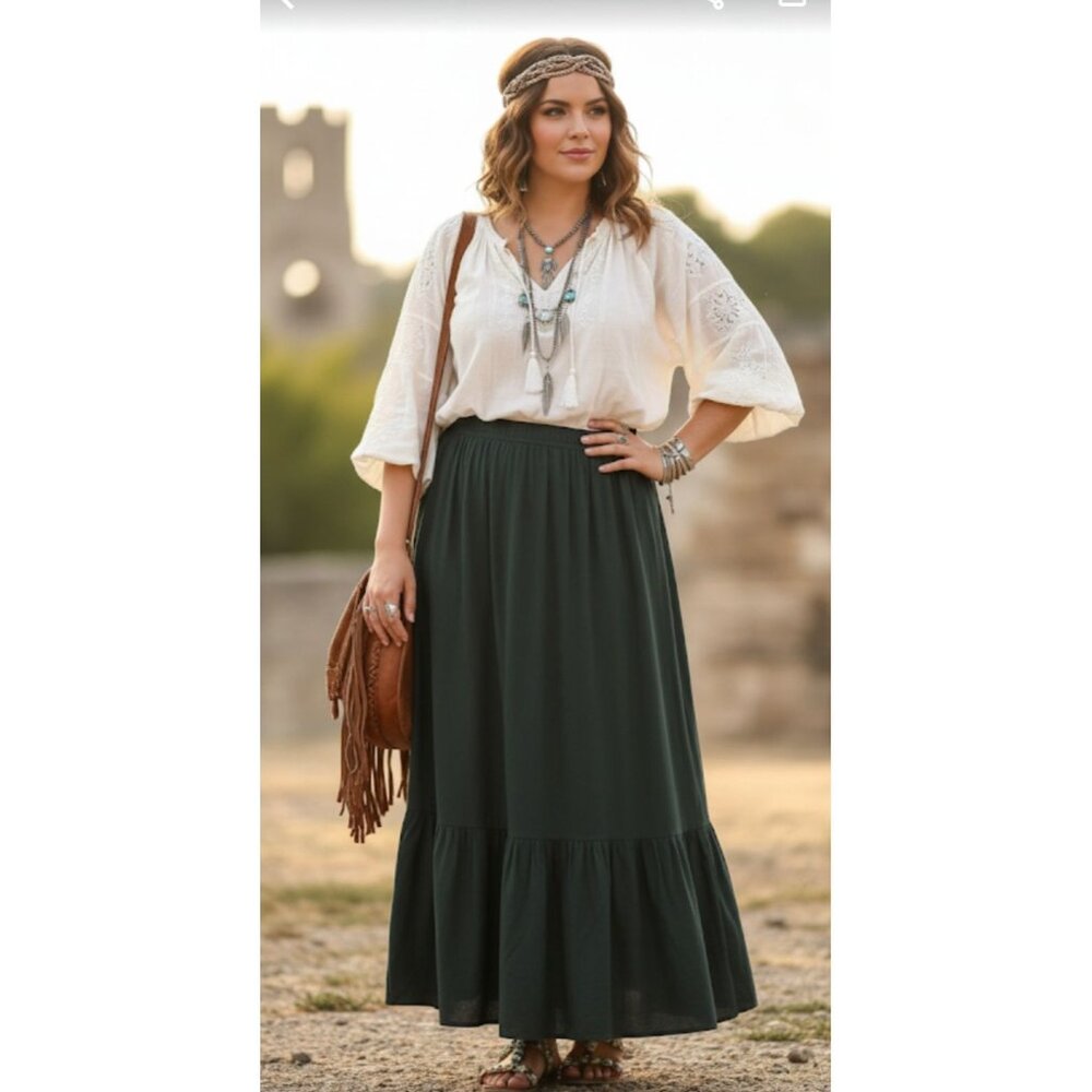 Monn NWT Modesty Jersey Whimsygoth Ruffle Elastic Waist Black Long Skirt 1XL - Picture 4 of 9